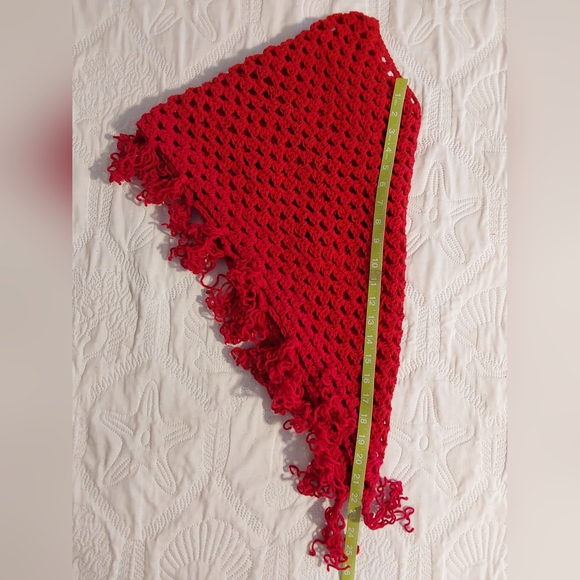 Crochet Poncho, Girl’s Size Large Red Color Handmade Crochet Poncho - Picture 6 of 7